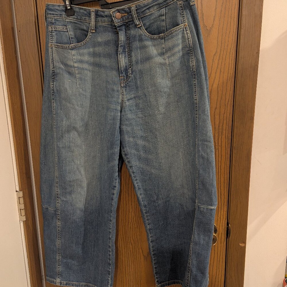 Anthropology by Pilcro Mid Rise Wide Leg Distressed Denim Blue Jeans-Women's 30